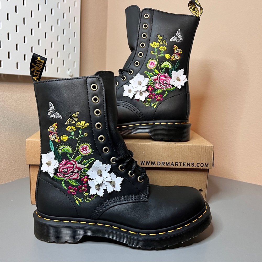 Dr. Martens 1490 Bloom Tall Calf Floral Combat Boots